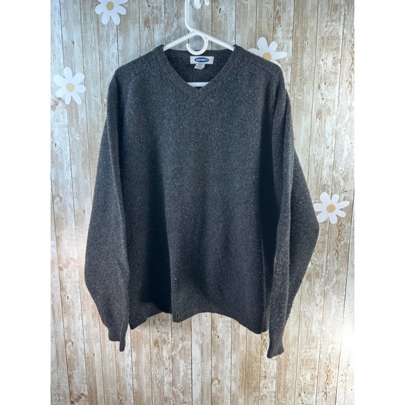 Old Navy‎ 100% Lambswool Mens Pullover Sweater Sz 2XL Dark Gray V-Neck - Picture 1 of 8